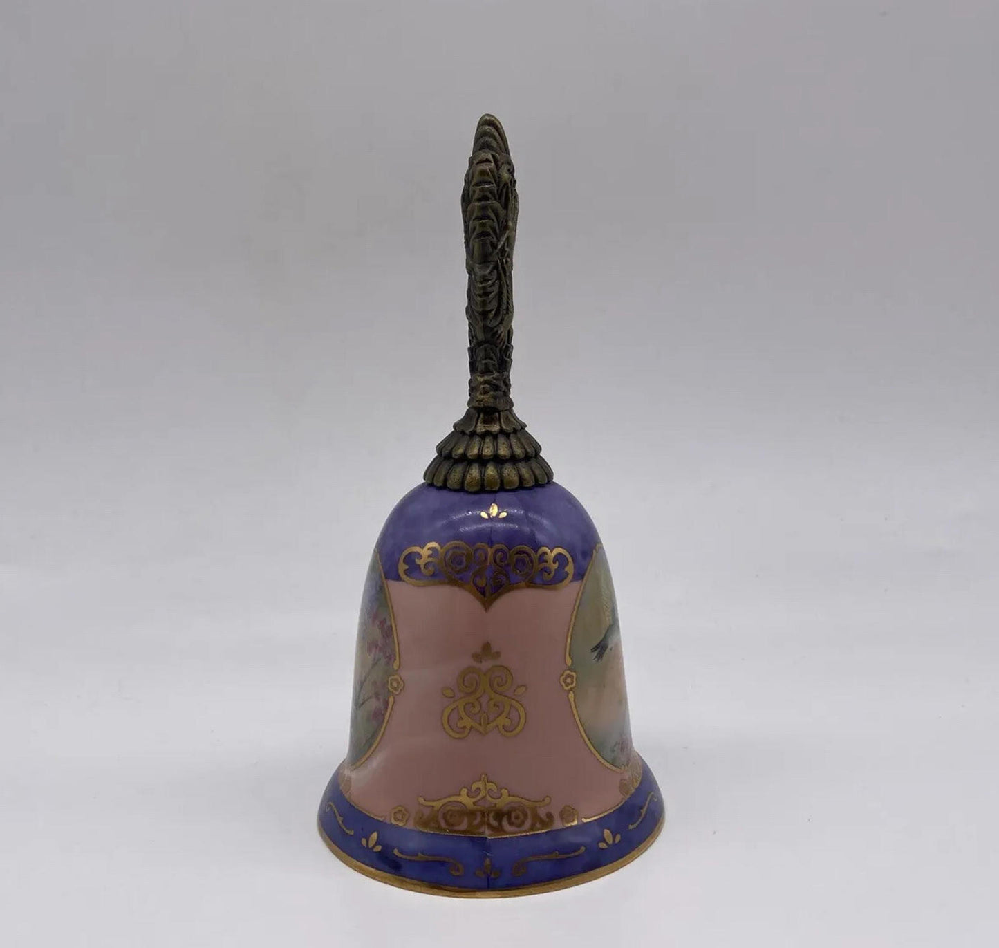 Bradford Exchange Garden Whispers Hummingbird Porcelain Bell Brass Handle