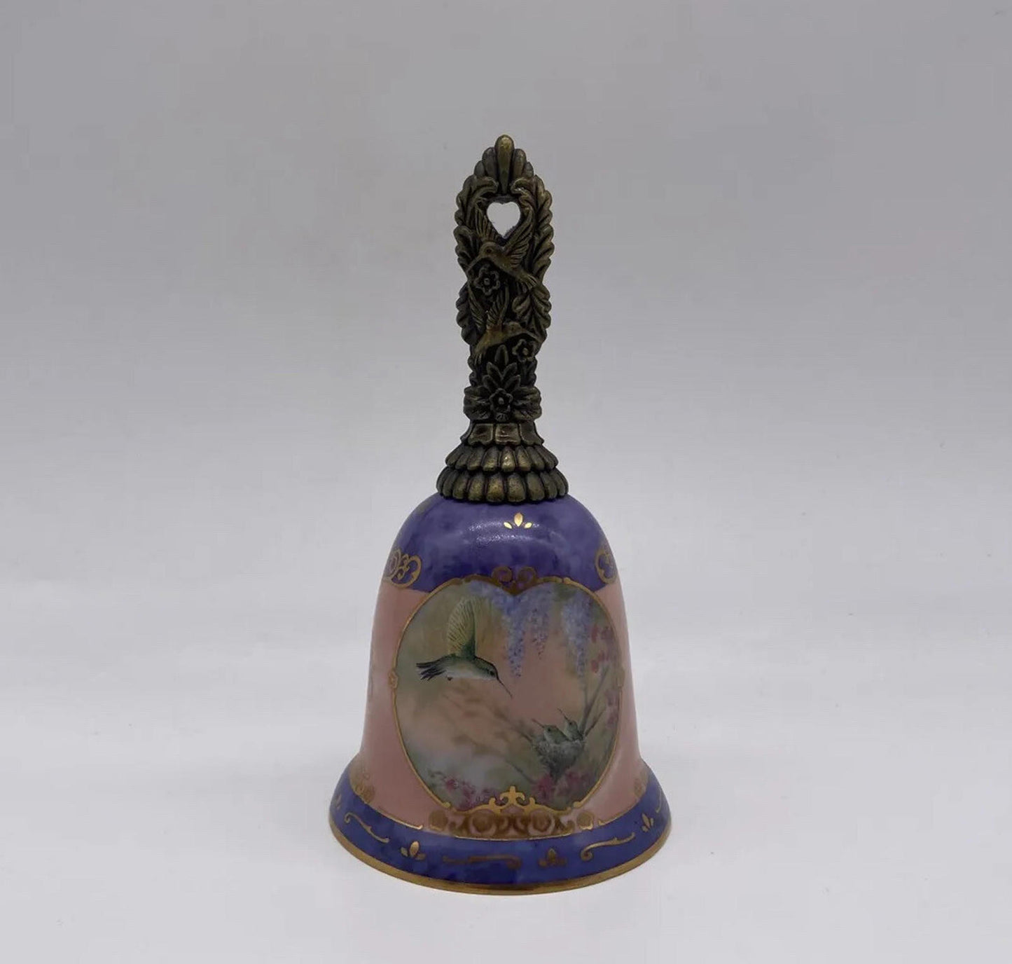 Bradford Exchange Garden Whispers Hummingbird Porcelain Bell Brass Handle