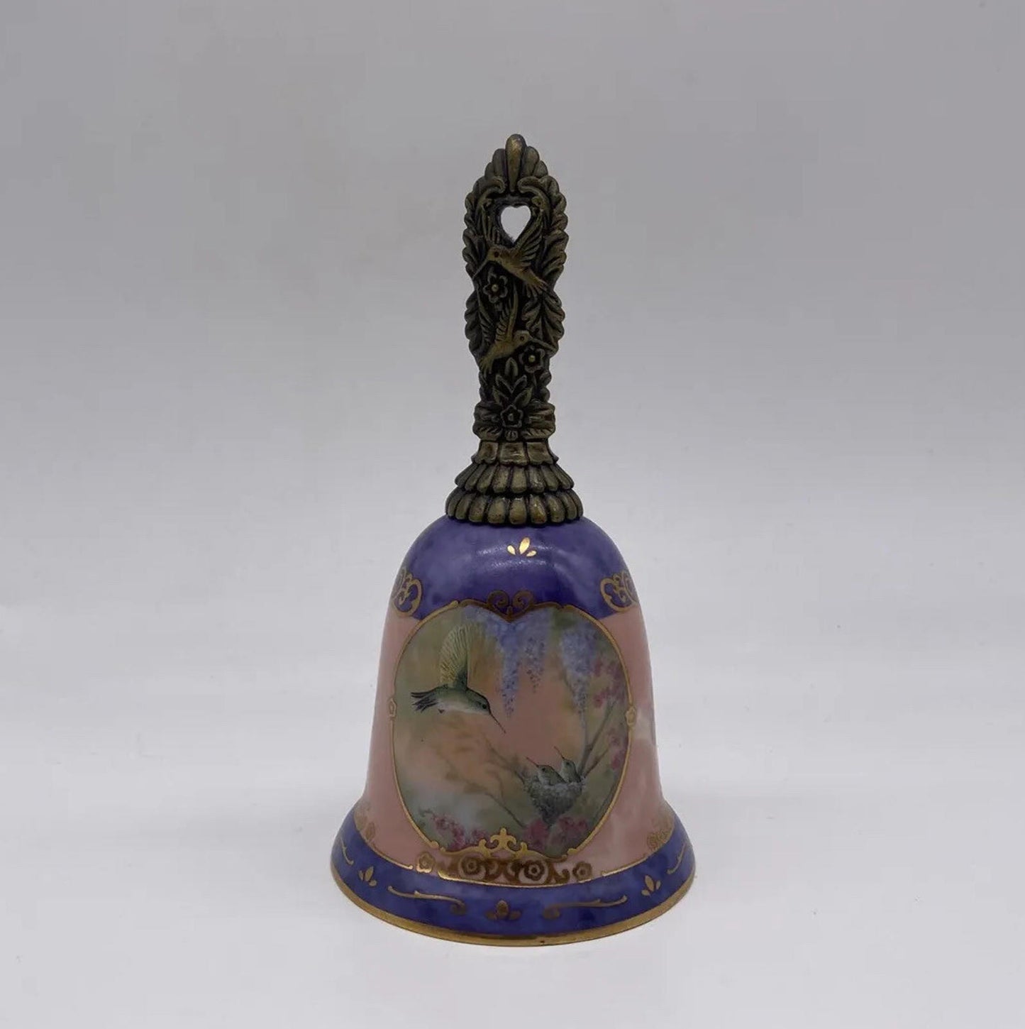 Bradford Exchange Garden Whispers Hummingbird Porcelain Bell Brass Handle